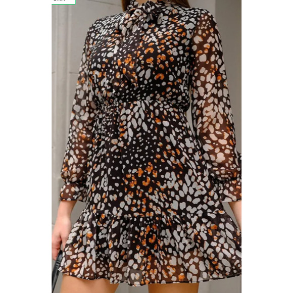 NWT London Times Dress Womens 16W Multi Tie Neck Chiffon Fit‎ & Flare Midi $130 - Picture 1 of 13